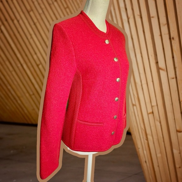 Geiger Made in Austria 100% Boiled Wool Braided Trim Lady Jacket in Cardinal Red - Picture 14 of 16